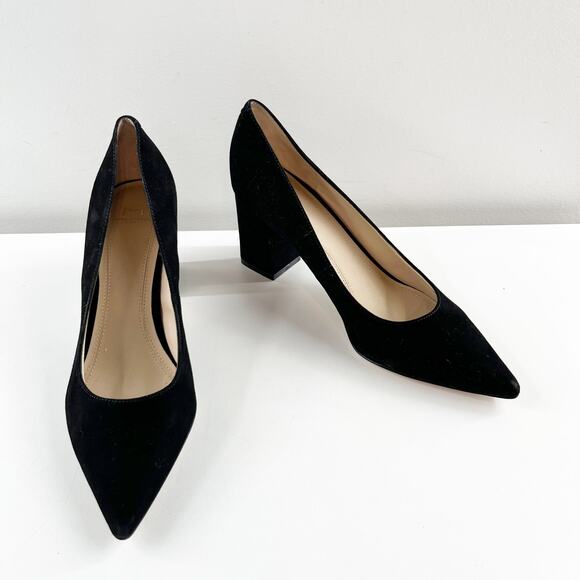 Marc Fisher Zala Pointed Toe Suede Block Heel Pumps Black 7 - Picture 2 of 9